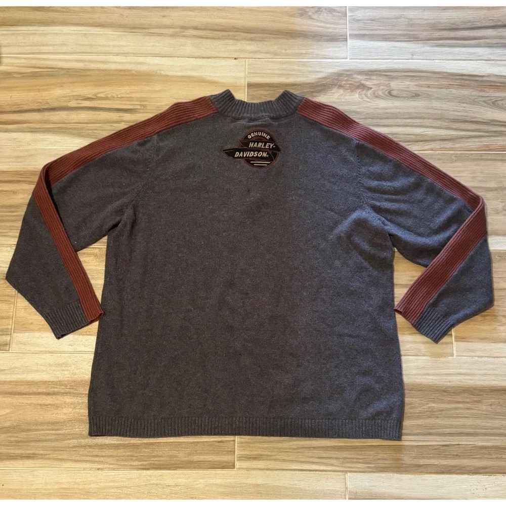 Harley-Davidson Mens 2XL Gray Wool Blend 1/4 Zip Racing Stripe Sweater Pullover